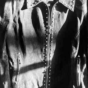 Black Suede Cripple Creek Jacket leather studded cross design on back zip cuffs